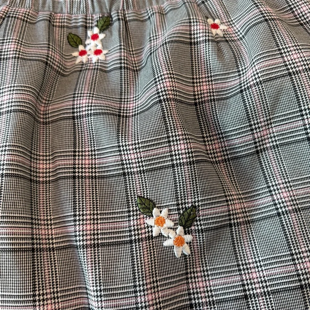 Dance & Marvel Gray Plaid Mini Skirt with Floral Embroidery - Picture 2 of 6